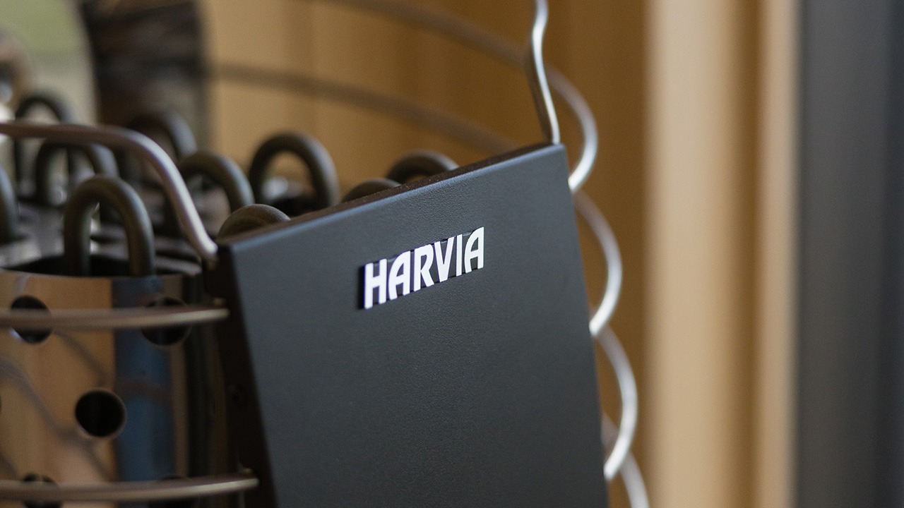 Harvia sauna heater for outdoor sauna shown in premium close-up detail