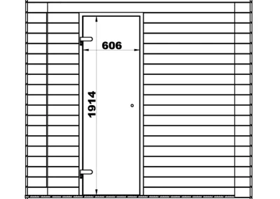 Outdoor sauna door dimensions drawing showing right elevation with entrance measurements