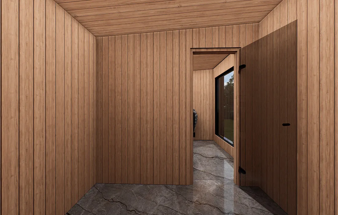 Therma Imperia SR restroom interior integrated within luxury outdoor sauna