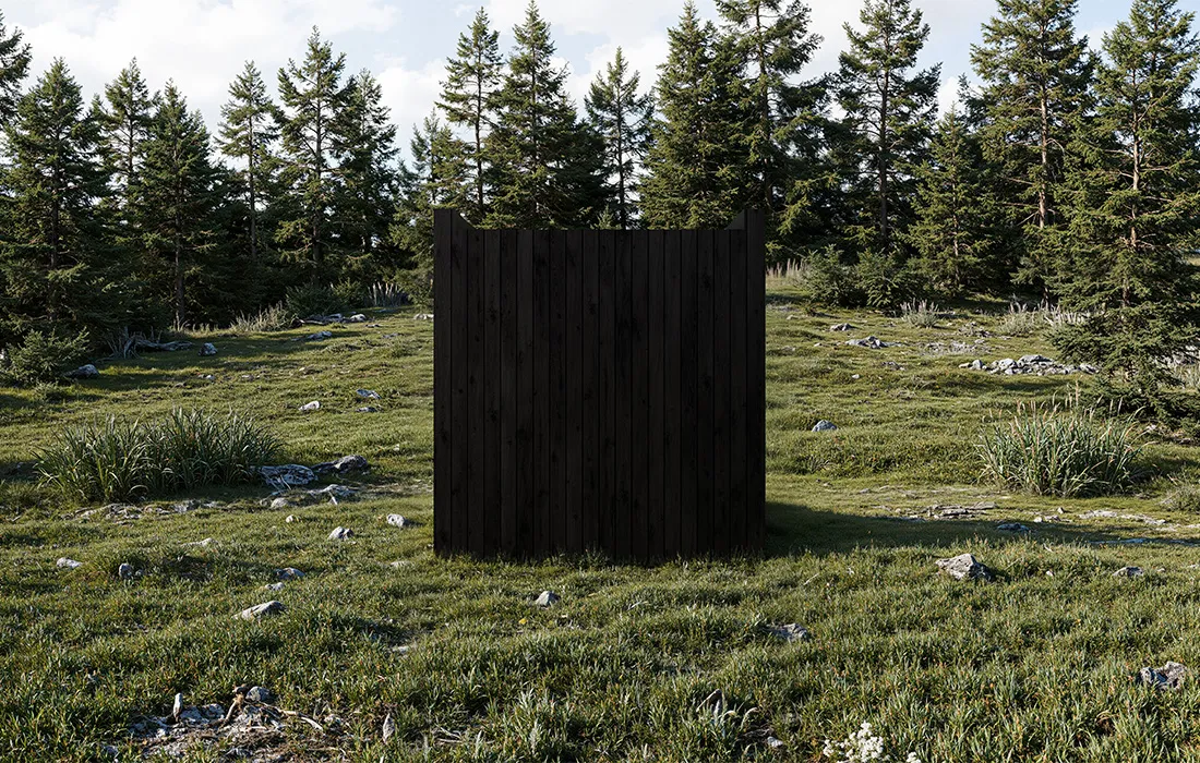 Caldori Therma Suprema bakc view premium outdoor sauna with modern steel construction in luxury garden setting